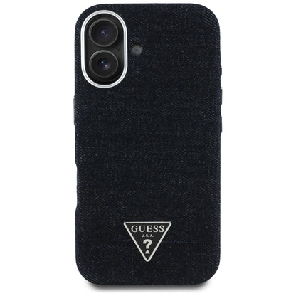 Funda MagSafe para Apple iPhone 16, Guess, Denim Triangle Logo, Negra