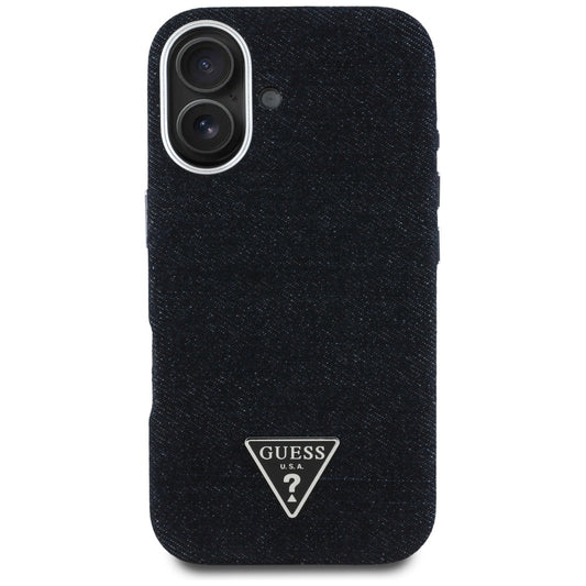 Funda MagSafe para Apple iPhone 16, Guess, Denim Triangle Logo, Negra