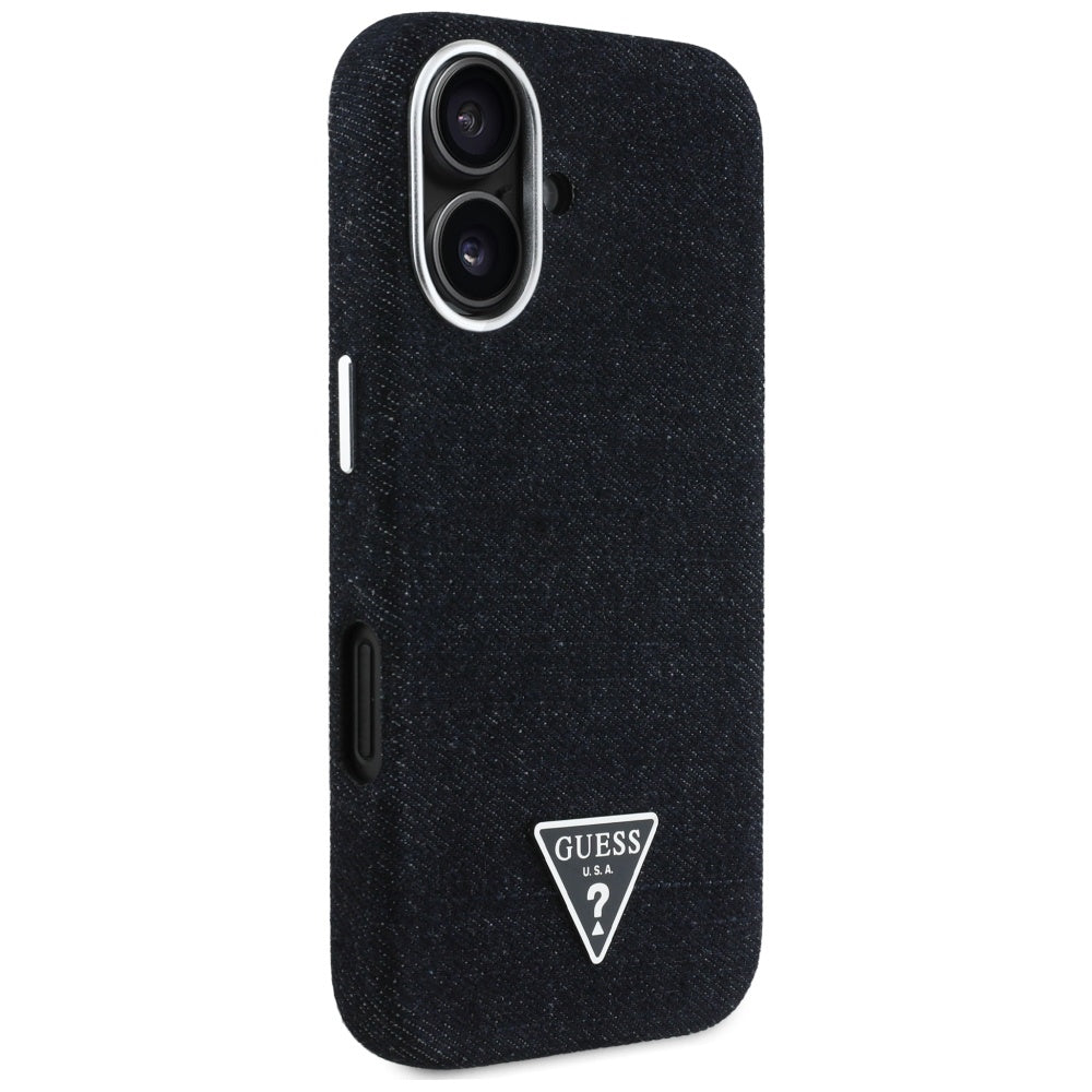 Funda MagSafe para Apple iPhone 16, Guess, Denim Triangle Logo, Negra