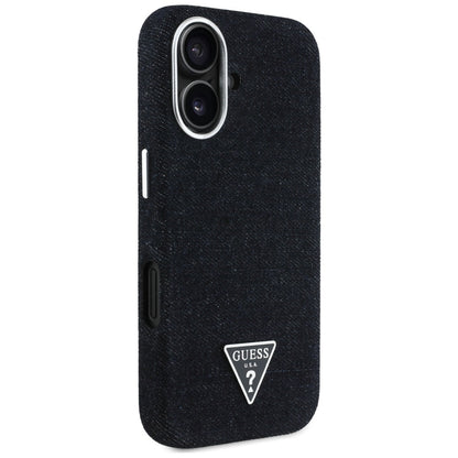 Funda MagSafe para Apple iPhone 16, Guess, Denim Triangle Logo, Negra