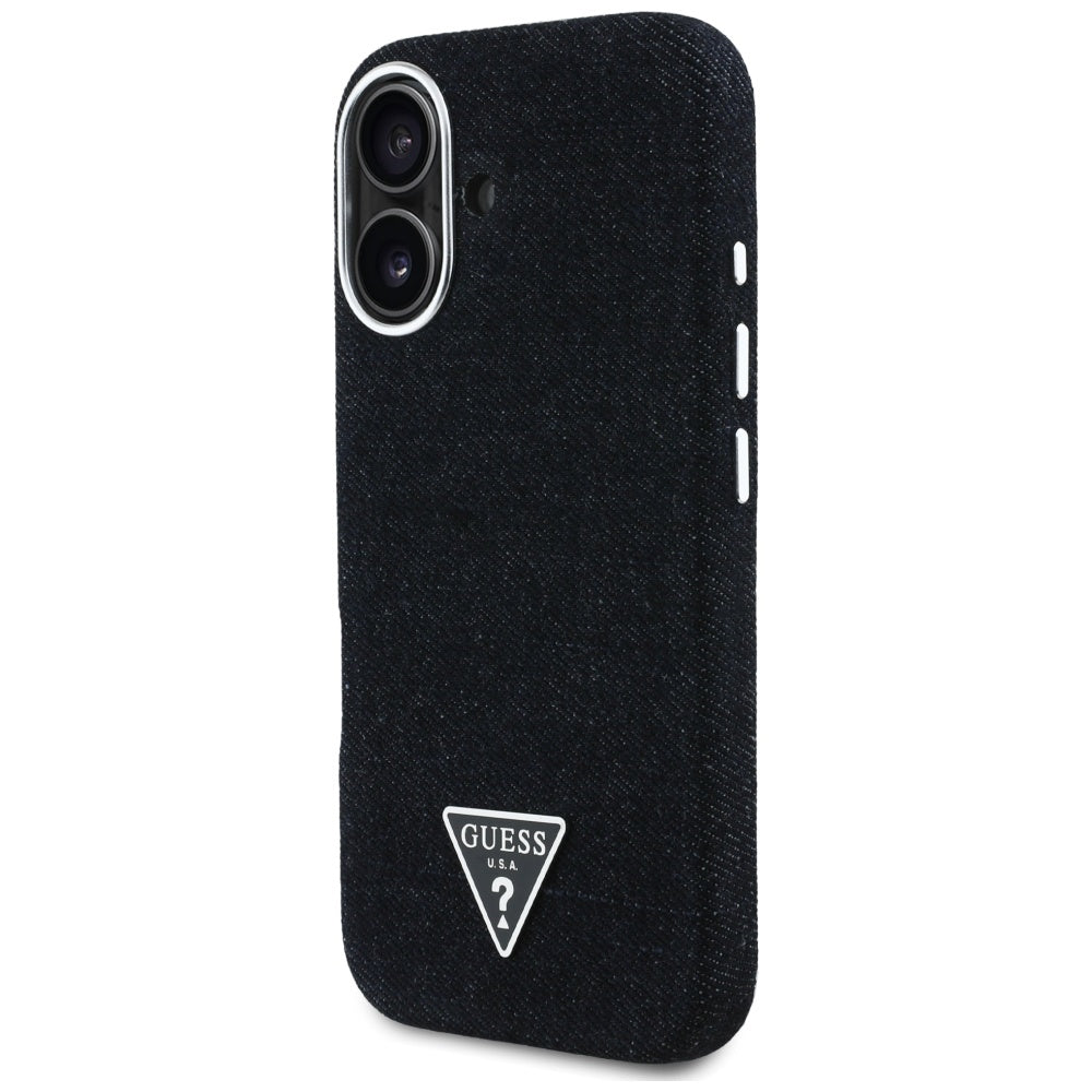 Funda MagSafe para Apple iPhone 16, Guess, Denim Triangle Logo, Negra