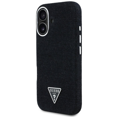 Funda MagSafe para Apple iPhone 16, Guess, Denim Triangle Logo, Negra