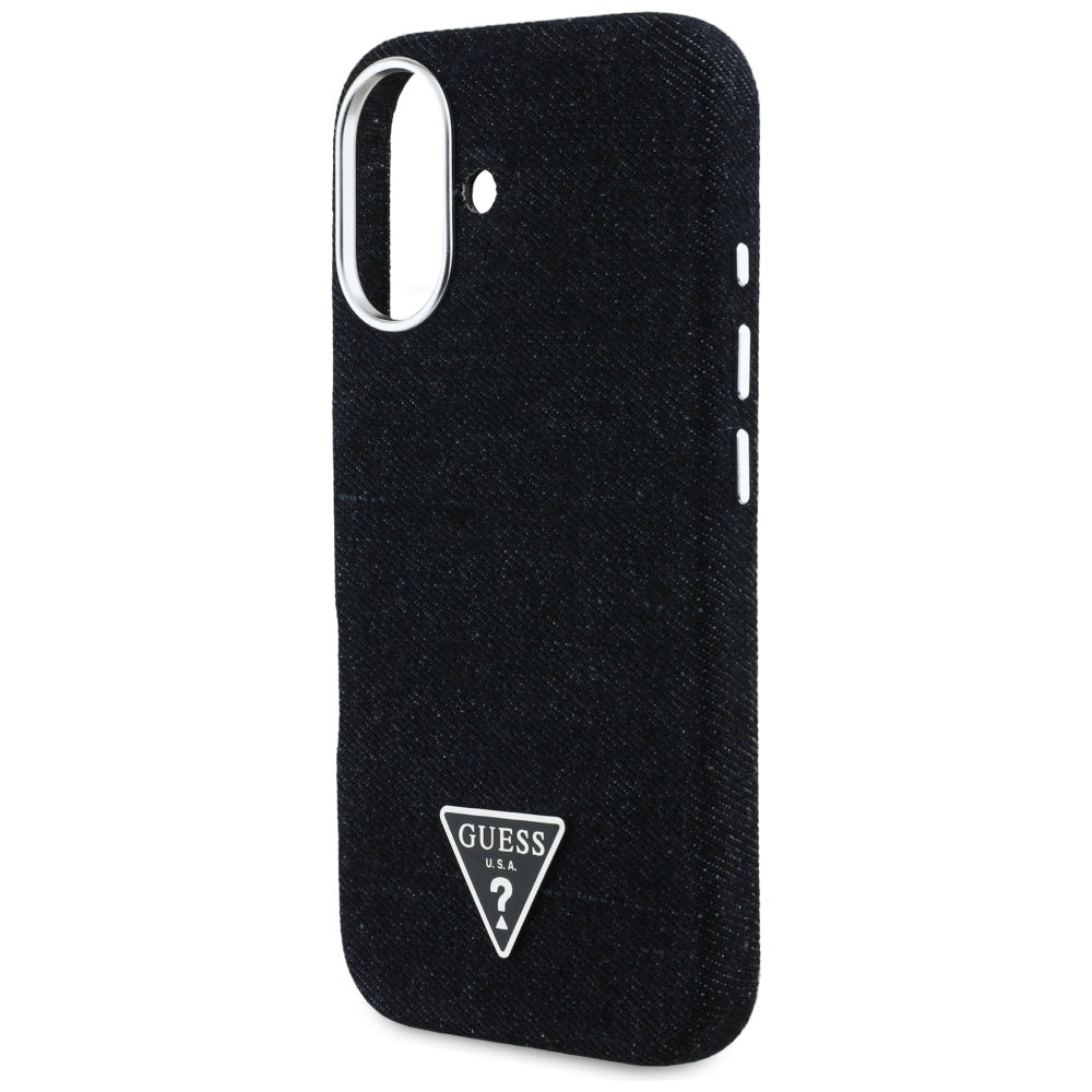 Funda MagSafe para Apple iPhone 16, Guess, Denim Triangle Logo, Negra