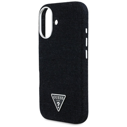 Funda MagSafe para Apple iPhone 16, Guess, Denim Triangle Logo, Negra