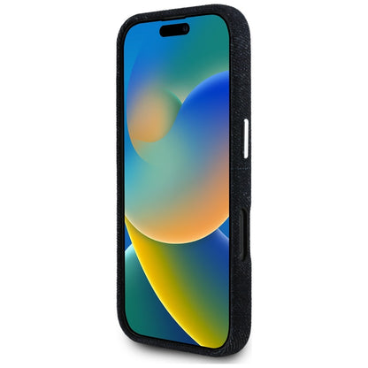 Funda MagSafe para Apple iPhone 16, Guess, Denim Triangle Logo, Negra