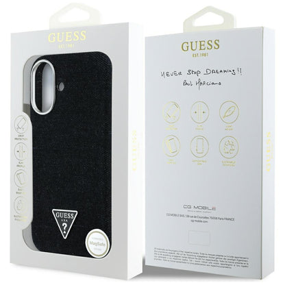 Funda MagSafe para Apple iPhone 16, Guess, Denim Triangle Logo, Negra