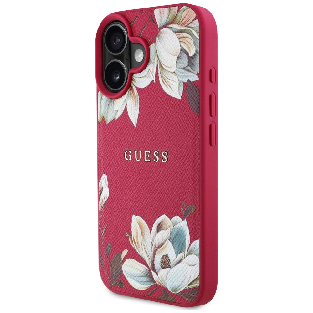 Funda MagSafe para Apple iPhone 16, Guess, Grained Flowers, Fucsia