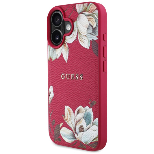 Funda MagSafe para Apple iPhone 16, Guess, Grained Flowers, Fucsia