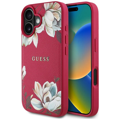 Funda MagSafe para Apple iPhone 16, Guess, Grained Flowers, Fucsia
