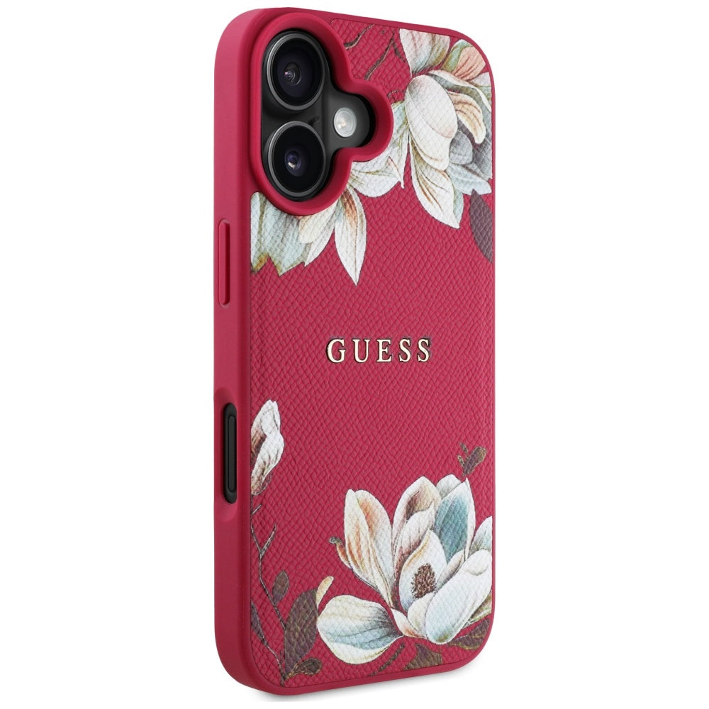 Funda MagSafe para Apple iPhone 16, Guess, Grained Flowers, Fucsia
