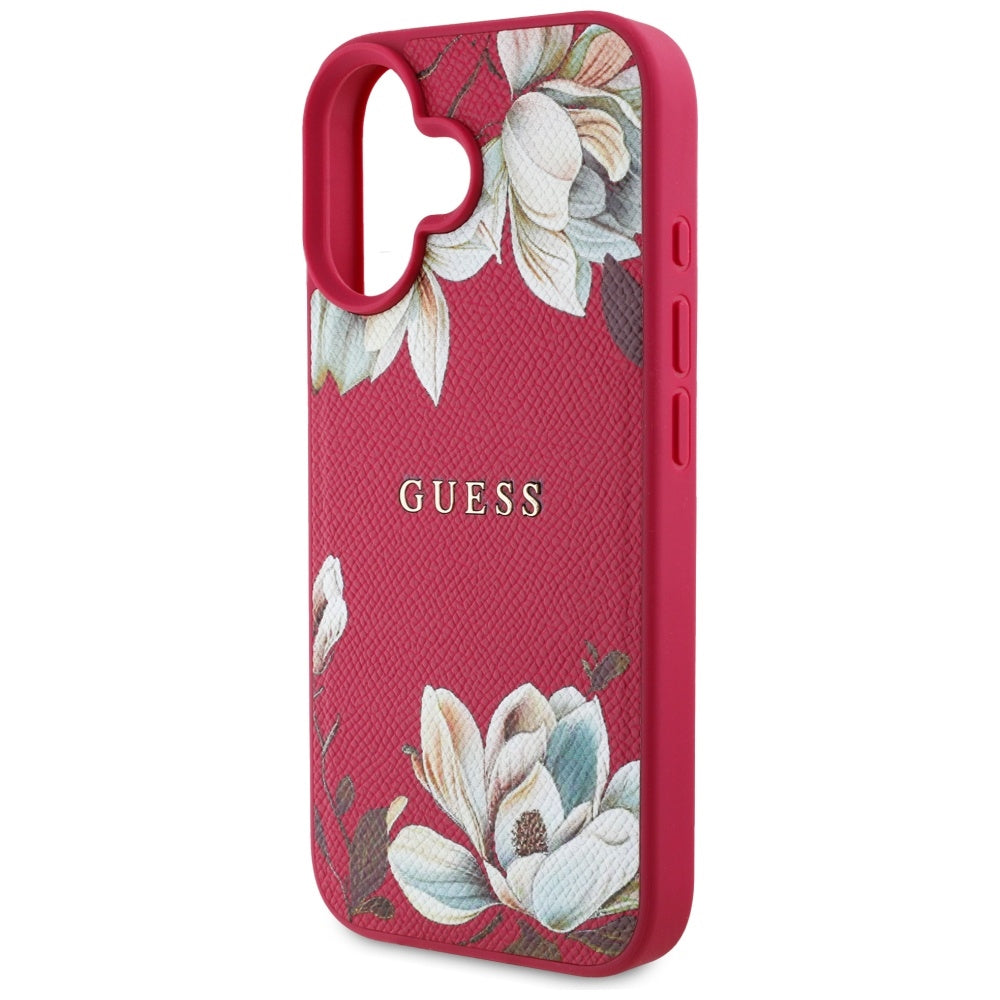 Funda MagSafe para Apple iPhone 16, Guess, Grained Flowers, Fucsia
