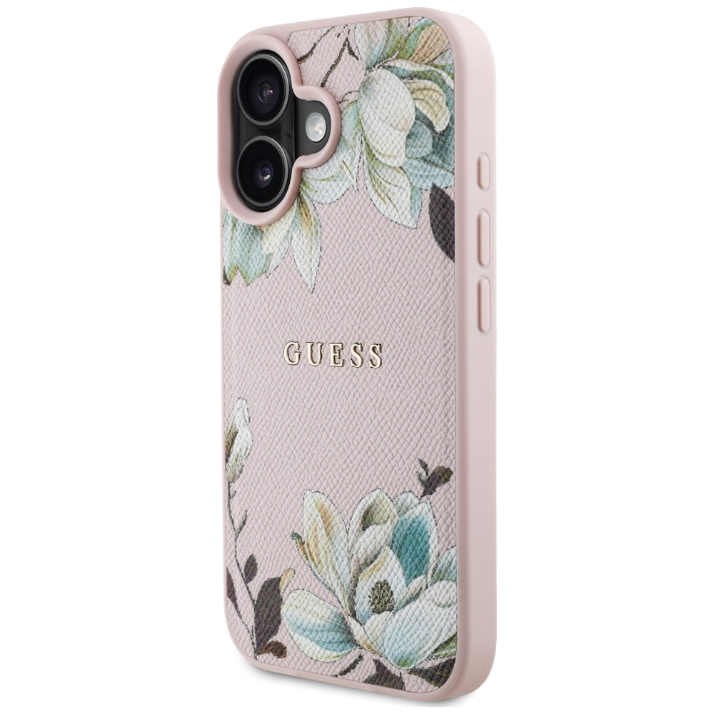 Funda MagSafe para Apple iPhone 16, Guess, Grained Flowers, Rosa