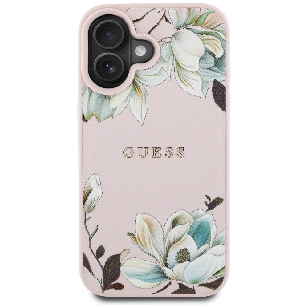 Funda MagSafe para Apple iPhone 16, Guess, Grained Flowers, Rosa