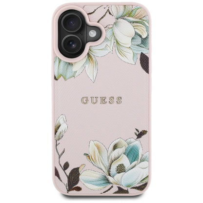 Funda MagSafe para Apple iPhone 16, Guess, Grained Flowers, Rosa