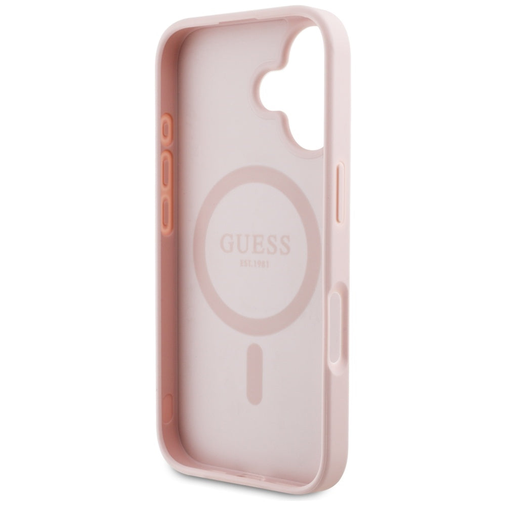 Funda MagSafe para Apple iPhone 16, Guess, Grained Flowers, Rosa