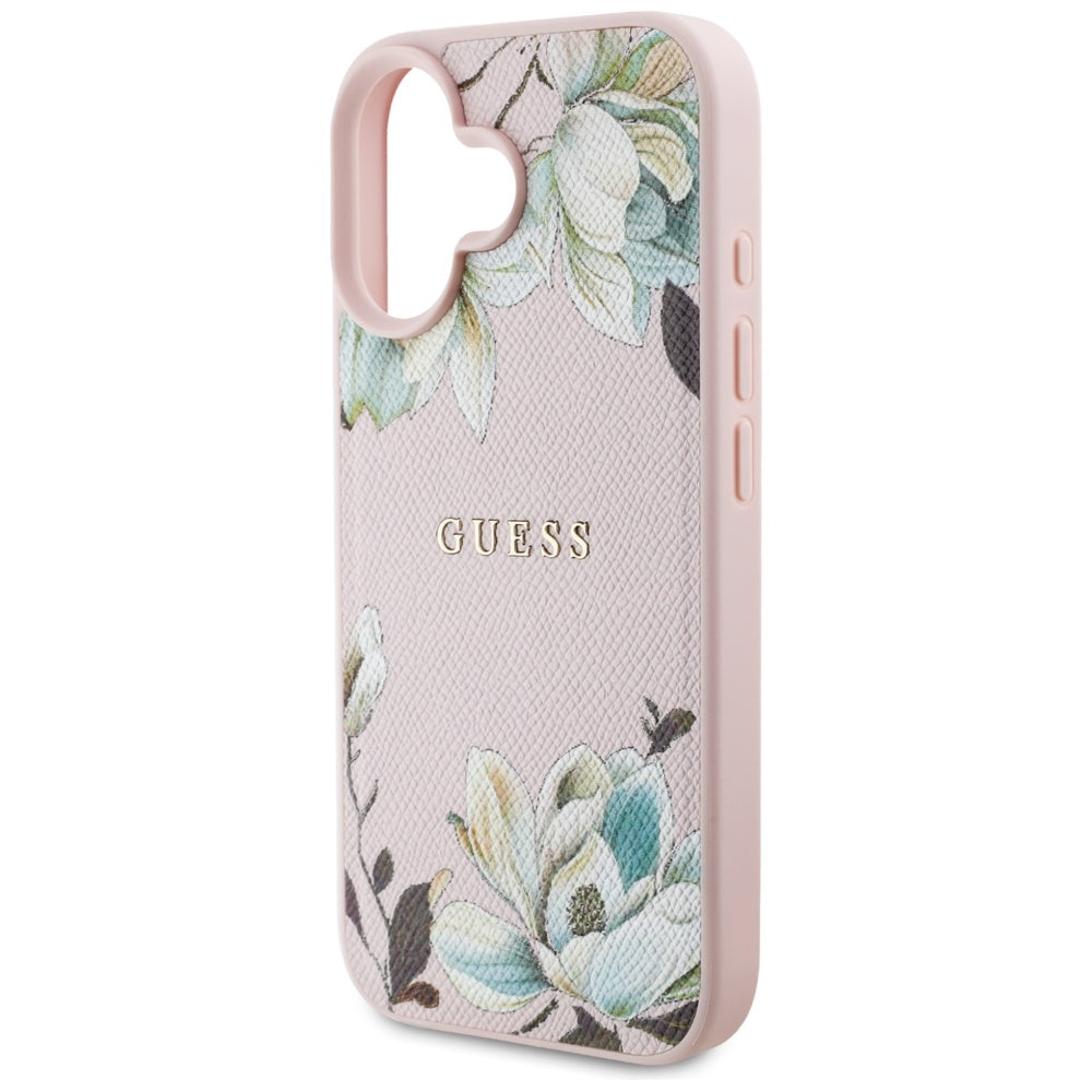 Funda MagSafe para Apple iPhone 16, Guess, Grained Flowers, Rosa