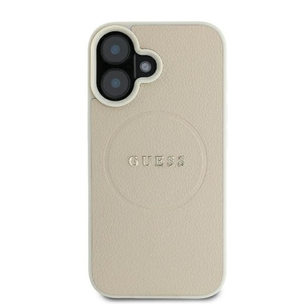 Funda MagSafe para Apple iPhone 16, Guess, Grained Gold Ring, Beige