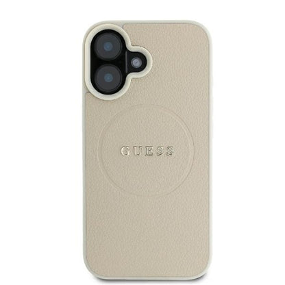 Funda MagSafe para Apple iPhone 16, Guess, Grained Gold Ring, Beige