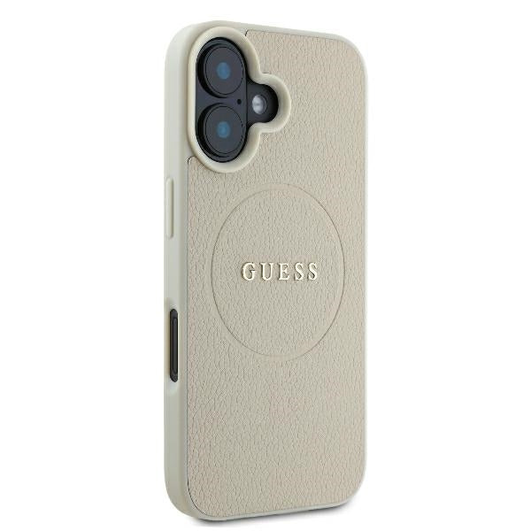 Funda MagSafe para Apple iPhone 16, Guess, Grained Gold Ring, Beige