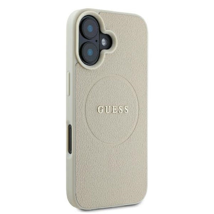 Funda MagSafe para Apple iPhone 16, Guess, Grained Gold Ring, Beige