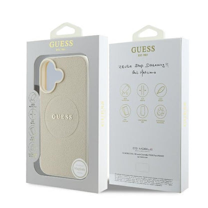 Funda MagSafe para Apple iPhone 16, Guess, Grained Gold Ring, Beige