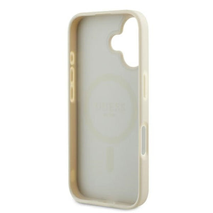 Funda MagSafe para Apple iPhone 16, Guess, Grained Gold Ring, Beige
