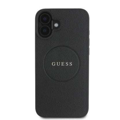 Funda MagSafe para Apple iPhone 16, Guess, Grained Gold Ring, Negra