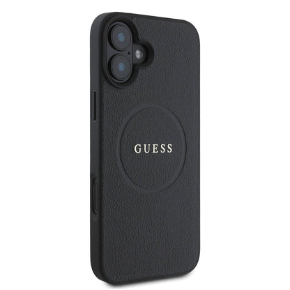 Funda MagSafe para Apple iPhone 16, Guess, Grained Gold Ring, Negra