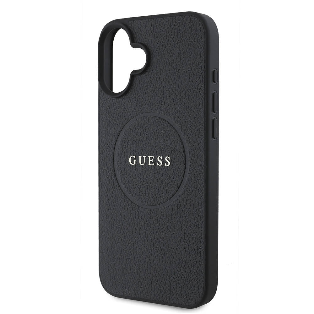 Funda MagSafe para Apple iPhone 16, Guess, Grained Gold Ring, Negra
