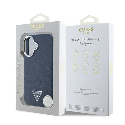 Funda MagSafe para Apple iPhone 16, Guess, Logo Triángulo Granulado, Negra