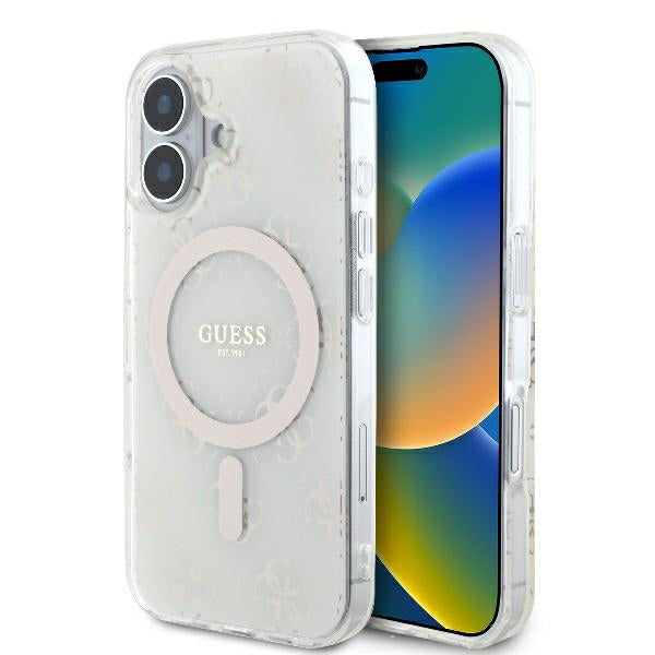 Funda MagSafe para Apple iPhone 16, Guess, IML 4G Background, Blanca