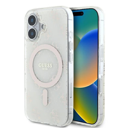 Funda MagSafe para Apple iPhone 16, Guess, IML 4G Background, Blanca