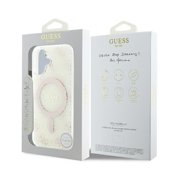 Funda MagSafe para Apple iPhone 16, Guess, IML 4G Background, Blanca