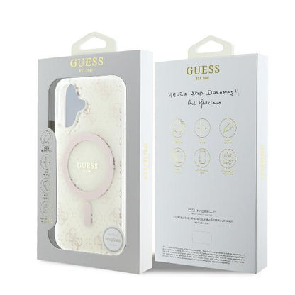 Funda MagSafe para Apple iPhone 16, Guess, IML 4G Background, Blanca