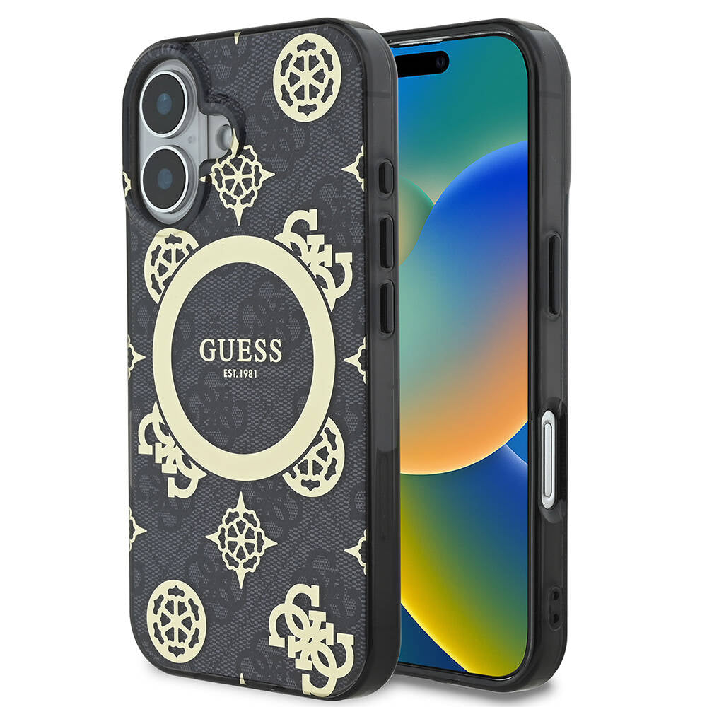 Funda MagSafe para Apple iPhone 16, Guess, IML 4G Peony, Negra GUHMP16SH4PYEEK