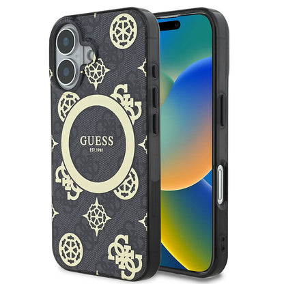 Funda MagSafe para Apple iPhone 16, Guess, IML 4G Peony, Negra GUHMP16SH4PYEEK
