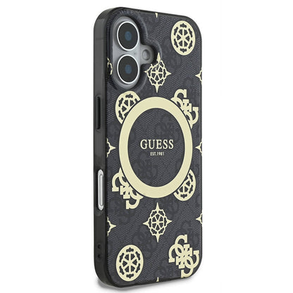 Funda MagSafe para Apple iPhone 16, Guess, IML 4G Peony, Negra GUHMP16SH4PYEEK