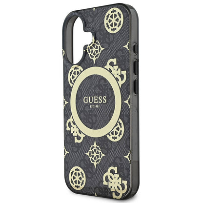 Funda MagSafe para Apple iPhone 16, Guess, IML 4G Peony, Negra GUHMP16SH4PYEEK