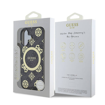 Funda MagSafe para Apple iPhone 16, Guess, IML 4G Peony, Negra GUHMP16SH4PYEEK