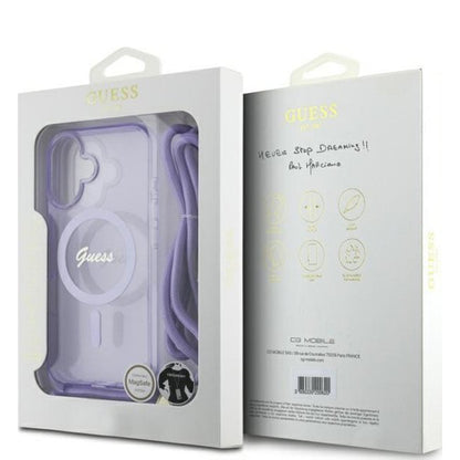 Funda MagSafe para Apple iPhone 16, Guess, IML Crossbody Cord Script, Rosa