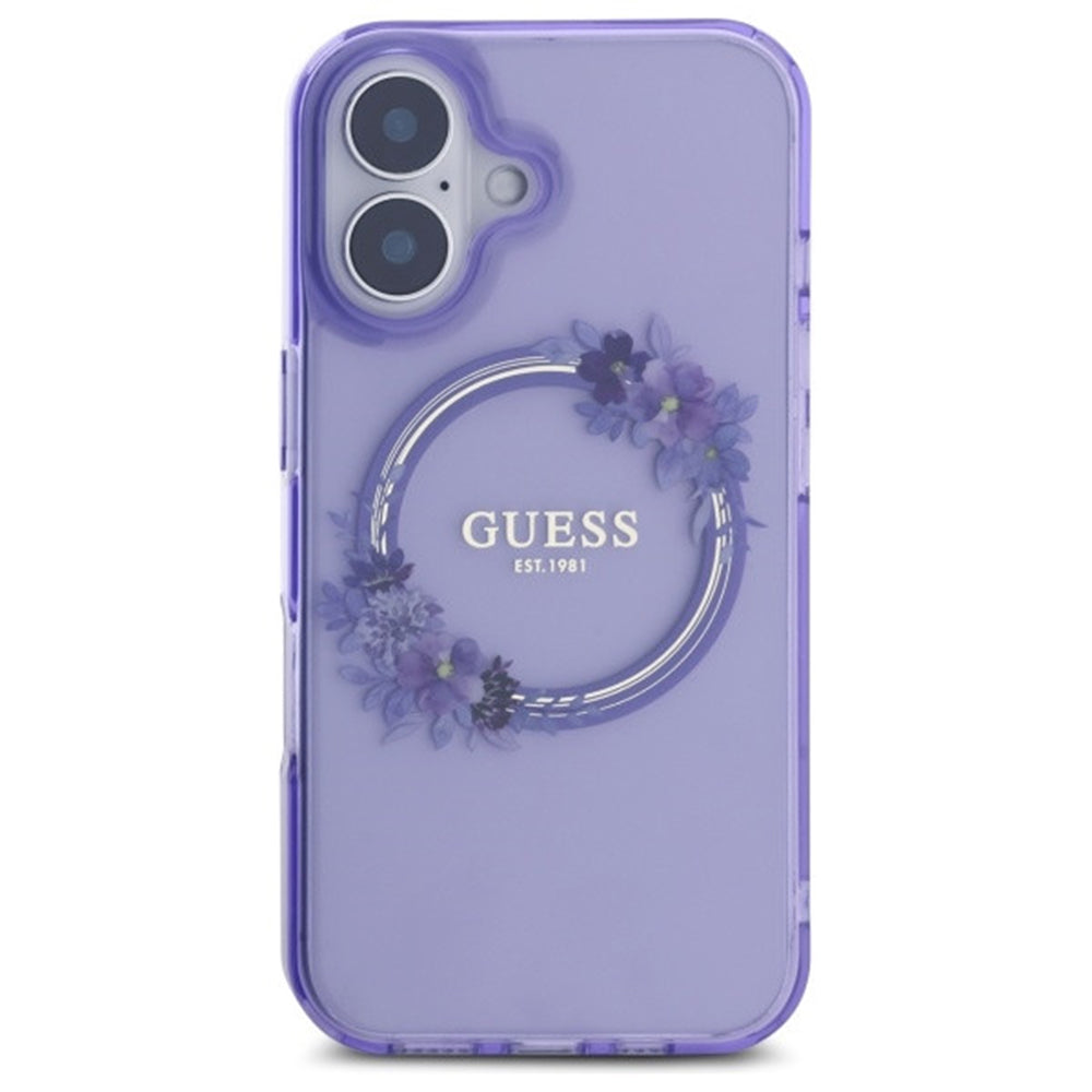 Funda MagSafe para Apple iPhone 16, Guess, IML Flowers Wreath, Morado