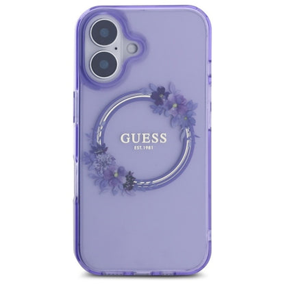 Funda MagSafe para Apple iPhone 16, Guess, IML Flowers Wreath, Morado