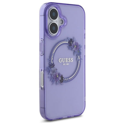 Funda MagSafe para Apple iPhone 16, Guess, IML Flowers Wreath, Morado