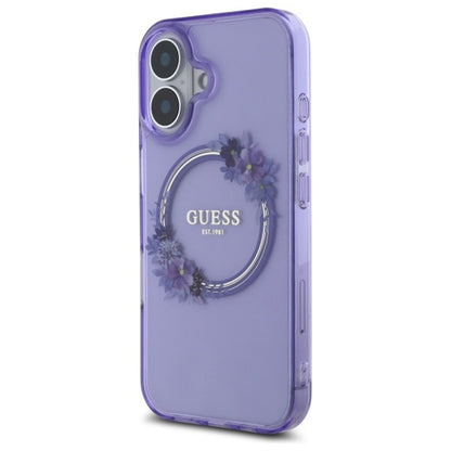 Funda MagSafe para Apple iPhone 16, Guess, IML Flowers Wreath, Morado