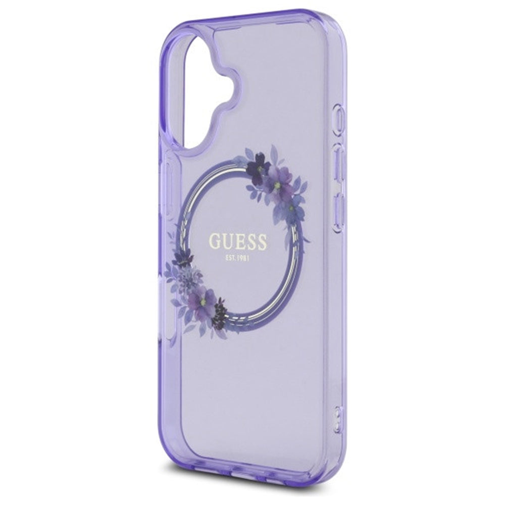 Funda MagSafe para Apple iPhone 16, Guess, IML Flowers Wreath, Morado