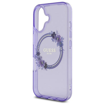 Funda MagSafe para Apple iPhone 16, Guess, IML Flowers Wreath, Morado
