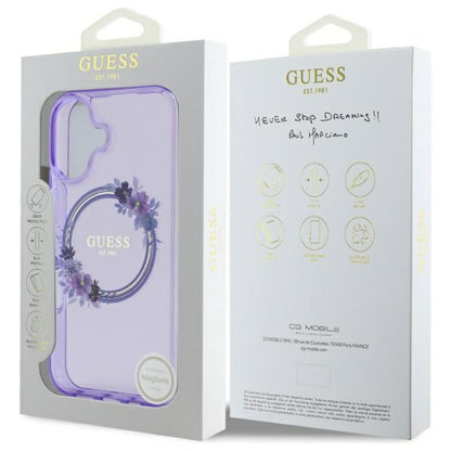 Funda MagSafe para Apple iPhone 16, Guess, IML Flowers Wreath, Morado