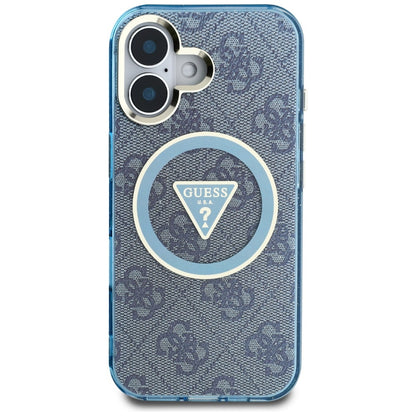 Funda MagSafe para Apple iPhone 16, Guess, IML Glitter 4G Circle Triangle, Azul