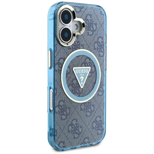 Funda MagSafe para Apple iPhone 16, Guess, IML Glitter 4G Circle Triangle, Azul