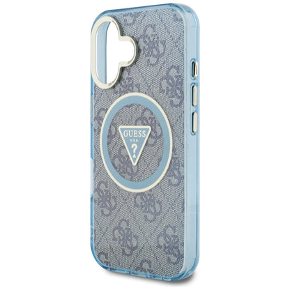 Funda MagSafe para Apple iPhone 16, Guess, IML Glitter 4G Circle Triangle, Azul